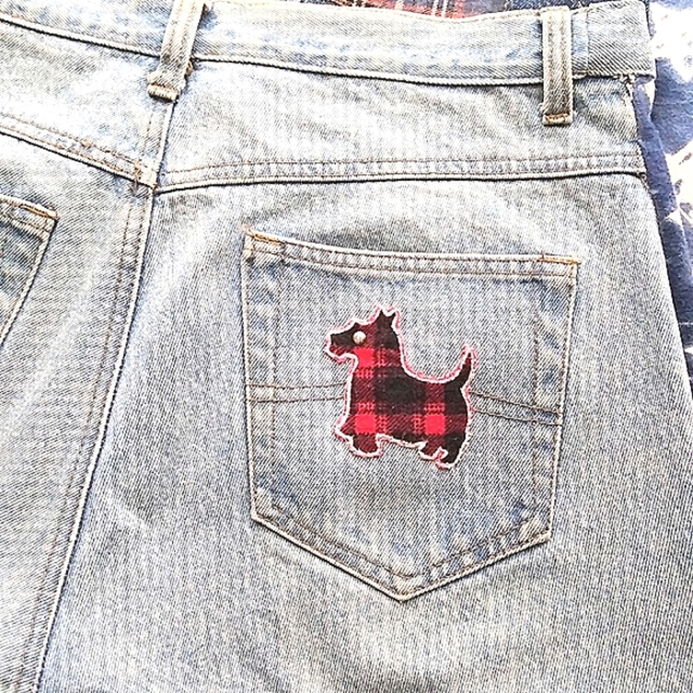 VINTAGE MODA INTL PATCHWORK HIGH RISE TAPERED JEANS - Picture 11 of 13